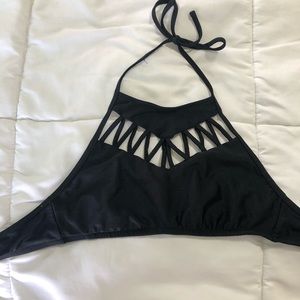 High neck black bikini top
